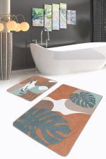 - PaspasTakimi-2li-Set314-Gorsel - Realhomes  Soyut Renkli Zemin Tropik Yaprak Baskılı 2'li Kaymaz Tabanlı Banyo & Mutfak Paspas Takımı Realhomes