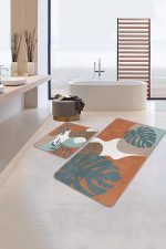 - PaspasTakimi-2li-Set314-Gorsel-2 - Realhomes  Soyut Renkli Zemin Tropik Yaprak Baskılı 2'li Kaymaz Tabanlı Banyo & Mutfak Paspas Takımı Realhomes