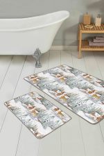 - PaspasTakimi-2li-Set315-Gorsel-2 - Realhomes Kış Temalı Geyik Bağ Evi Tasarımlı Dijital Baskılı 2'li Kaymaz Tabanlı Banyo & Mutfak Paspas Takımı Realhomes