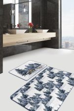 - PaspasTakimi-2li-Set319-Gorsel-1 - Realhomes Kış Temalı Çam Ağaçları Dijital Baskılı 2'li Kaymaz Tabanlı Banyo & Mutfak Paspas Takımı Realhomes