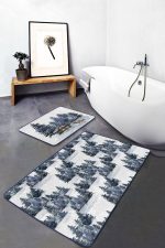 - PaspasTakimi-2li-Set319-Gorsel - Realhomes Kış Temalı Çam Ağaçları Dijital Baskılı 2'li Kaymaz Tabanlı Banyo & Mutfak Paspas Takımı Realhomes