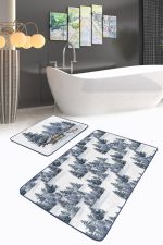 - PaspasTakimi-2li-Set319-Gorsel-2 - Realhomes Kış Temalı Çam Ağaçları Dijital Baskılı 2'li Kaymaz Tabanlı Banyo & Mutfak Paspas Takımı Realhomes