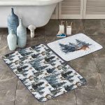 Mavi Zemin Ortanca Çiçekleri Dijital Baskılı 2'li Kaymaz Tabanlı Banyo & Mutfak Paspas Takımı Realhomes