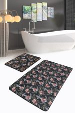 - PaspasTakimi-2li-Set323-Gorsel-1 - Realhomes Siyah Zemin Çapa Dümen Özel Tasarımlı 2'li Kaymaz Tabanlı Banyo & Mutfak Paspas Takımı Realhomes