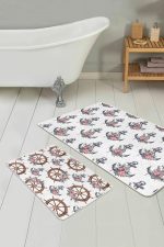 - PaspasTakimi-2li-Set324-Gorsel - Realhomes  Beyaz Zemin Dümen Çapa Dijital Baskılı 2'li Kaymaz Tabanlı Banyo & Mutfak Paspas Takımı Realhomes