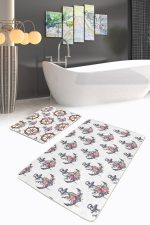 - PaspasTakimi-2li-Set324-Gorsel-2 - Realhomes  Beyaz Zemin Dümen Çapa Dijital Baskılı 2'li Kaymaz Tabanlı Banyo & Mutfak Paspas Takımı Realhomes