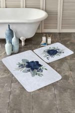 - PaspasTakimi-2li-Set325-Gorsel - Realhomes  Lacivert Gül Tasarımlı Dijital Baskılı 2'li Kaymaz Tabanlı Banyo & Mutfak Paspas Takımı Realhomes