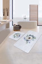 - PaspasTakimi-2li-Set326-Gorsel-1 - Realhomes  Beyaz Gül Tasarımlı Dijital Baskılı 2'li Kaymaz Tabanlı Banyo & Mutfak Paspas Takımı Realhomes