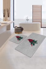 - PaspasTakimi-2li-Set328-Gorsel-1 - Realhomes Kazayağı Desen Dijital Baskılı Özel Tasarımlı 2'li Kaymaz Tabanlı Banyo & Mutfak Paspas Takımı Realhomes