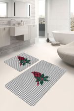 - PaspasTakimi-2li-Set328-Gorsel-2 - Realhomes Kazayağı Desen Dijital Baskılı Özel Tasarımlı 2'li Kaymaz Tabanlı Banyo & Mutfak Paspas Takımı Realhomes