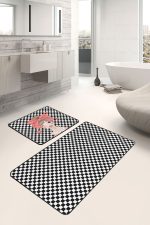 - PaspasTakimi-2li-Set33-Gorsel-1 - Realhomes  Siyah Beyaz Dama Zemin Öpücük Atan Kız 2'li Kaymaz Tabanlı Banyo & Mutfak Paspas Takımı Realhomes