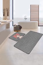 - PaspasTakimi-2li-Set33-Gorsel - Realhomes  Siyah Beyaz Dama Zemin Öpücük Atan Kız 2'li Kaymaz Tabanlı Banyo & Mutfak Paspas Takımı Realhomes