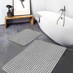 Geometrik Zemin 3D Yaprak Tasarımlı 2'li Kaymaz Tabanlı Banyo & Mutfak Paspas Takımı Realhomes