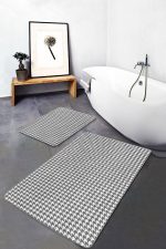 - PaspasTakimi-2li-Set331-Gorsel - Realhomes  Gri Kazayağı Desenli Dijital Baskılı 2'li Kaymaz Tabanlı Banyo & Mutfak Paspas Takımı Realhomes