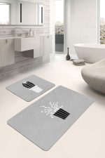 - PaspasTakimi-2li-Set335-Gorsel - Realhomes  Gri Zemin Saksılı Kaktüs Motifli 2'li Kaymaz Tabanlı Banyo & Mutfak Paspas Takımı Realhomes