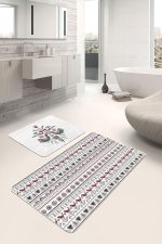 - PaspasTakimi-2li-Set339-Gorsel-1 - Realhomes İskandinav Motifli Dijital Baskılı 2'li Kaymaz Tabanlı Banyo & Mutfak Paspas Takımı Realhomes