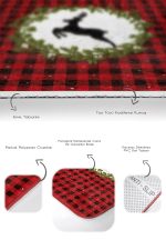 Kırmızı Ekose Motifli Yılbaşı Temalı Geyik Tasarımlı 2'li Kaymaz Tabanlı Banyo & Mutfak Paspas Takımı Realhomes