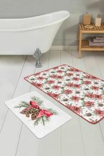 - PaspasTakimi-2li-Set345-Gorsel - Realhomes Kırmızı Gül Kozalak Temalı Dijital Baskılı 2'li Kaymaz Tabanlı Banyo & Mutfak Paspas Takımı Realhomes