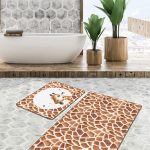 Siyah Beyaz Çapraz Çizgi Tasarımlı 2'li Kaymaz Tabanlı Banyo & Mutfak Paspas Takımı Realhomes