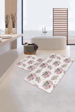 - PaspasTakimi-2li-Set350-Gorsel-2 - Realhomes Çiçek Demetli Pembe Araba Dijital Baskılı 2'li Kaymaz Tabanlı Banyo & Mutfak Paspas Takımı Realhomes