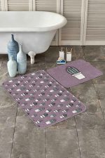 - PaspasTakimi-2li-Set351-Gorsel - Realhomes  Eflatun Zeminli Kaktüs Dijital Baskılı 2'li Kaymaz Tabanlı Banyo & Mutfak Paspas Takımı Realhomes