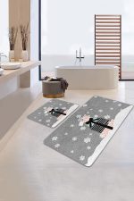 - PaspasTakimi-2li-Set353-Gorsel-1 - Realhomes Gri Zemin Yılbaşı Temalı Hediye Paketleri 2'li Kaymaz Tabanlı Banyo & Mutfak Paspas Takımı Realhomes