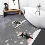 Mavi Çini Çizimli Kelebek Özel Tasarım Dijital Baskılı 2'li Kaymaz Tabanlı Banyo & Mutfak Paspas Takımı Realhomes