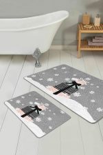 - PaspasTakimi-2li-Set353-Gorsel-2 - Realhomes Gri Zemin Yılbaşı Temalı Hediye Paketleri 2'li Kaymaz Tabanlı Banyo & Mutfak Paspas Takımı Realhomes