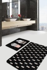 - PaspasTakimi-2li-Set356-Gorsel - Realhomes  Siyah Zemin Puantiyeli Kaktüs Tasarımlı 2'li Kaymaz Tabanlı Banyo & Mutfak Paspas Takımı Realhomes