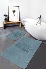 - PaspasTakimi-2li-Set360-Gorsel - Realhomes  Mavi Zeminli Online Çiçek Desenli 2'li Kaymaz Tabanlı Banyo & Mutfak Paspas Takımı Realhomes