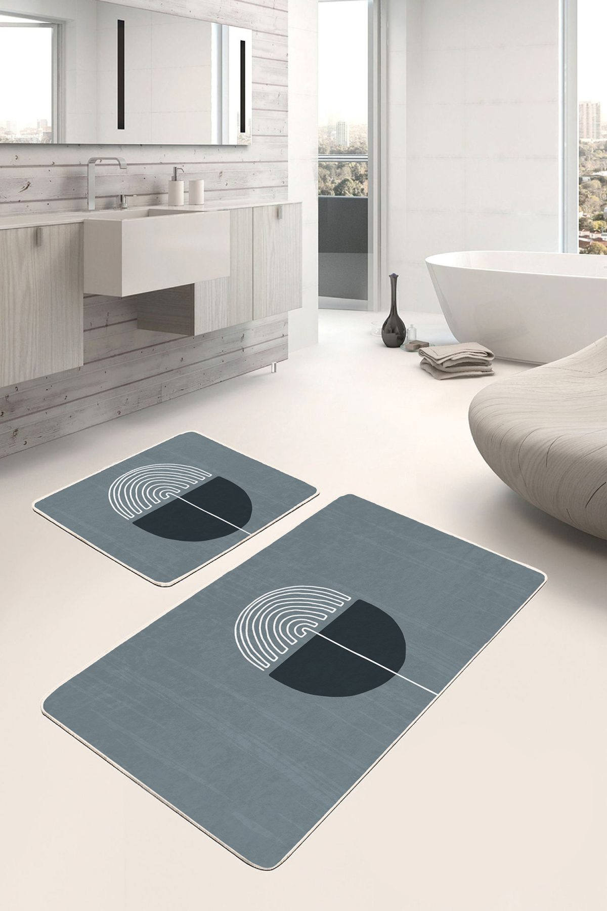 Onedraw Özel Tasarımlı Dijital Baskılı 2'li Kaymaz Tabanlı Banyo & Mutfak Paspas Takımı Realhomes