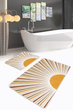 - PaspasTakimi-2li-Set362-Gorsel-1 - Realhomes  Güneş Temalı Renkli Çizimli Dijital Baskılı 2'li Kaymaz Tabanlı Banyo & Mutfak Paspas Takımı Realhomes