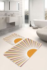 - PaspasTakimi-2li-Set362-Gorsel-2 - Realhomes  Güneş Temalı Renkli Çizimli Dijital Baskılı 2'li Kaymaz Tabanlı Banyo & Mutfak Paspas Takımı Realhomes