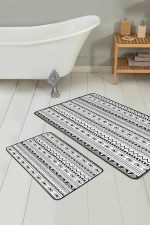 İskandinav Temalı Geometrik Çizimli 2'li Kaymaz Tabanlı Banyo & Mutfak Paspas Takımı Realhomes