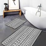 Kahve Zemin Beyaz Çiçek Özel Tasarımlı 2'li Kaymaz Tabanlı Banyo & Mutfak Paspas Takımı Realhomes