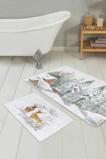 Kış Temalı Bağ Evi Tasarımlı Dijital Baskılı 2'li Kaymaz Tabanlı Banyo & Mutfak Paspas Takımı Realhomes