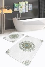 - PaspasTakimi-2li-Set376-Gorsel-1 - Realhomes Tüy Motifli Mandala Tasarımlı Dijital Baskılı 2'li Kaymaz Tabanlı Banyo & Mutfak Paspas Takımı Realhomes