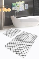 - PaspasTakimi-2li-Set377-Gorsel-2 - Realhomes Beyaz Zemin Siyah Ogea Tasarımlı 2'li Kaymaz Tabanlı Banyo & Mutfak Paspas Takımı Realhomes