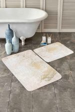 Gold Detaylı Renkli Mermer Motifli Dijital Baskılı 2'li Kaymaz Tabanlı Banyo & Mutfak Paspas Takımı Realhomes