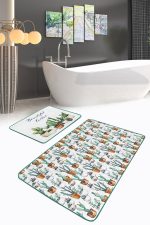 - PaspasTakimi-2li-Set40-Gorsel-1 - Realhomes  Kaktüs Motifli Dijital Baskılı 2'li Kaymaz Tabanlı Banyo & Mutfak Paspas Takımı Realhomes