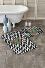 - PaspasTakimi-2li-Set41-Gorsel - Realhomes  Çok Zigzag Motifli Flamingo Tasarımlı 2'li Kaymaz Tabanlı Banyo & Mutfak Paspas Takımı Realhomes