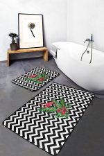 - PaspasTakimi-2li-Set41-Gorsel-2 - Realhomes  Çok Zigzag Motifli Flamingo Tasarımlı 2'li Kaymaz Tabanlı Banyo & Mutfak Paspas Takımı Realhomes