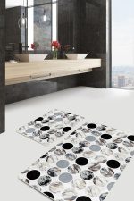 - PaspasTakimi-2li-Set43-Gorsel - Realhomes  Oval Mermer Motifleri Dijital Baskılı 2'li Kaymaz Tabanlı Banyo & Mutfak Paspas Takımı Realhomes