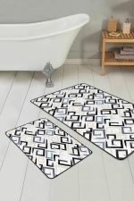 - PaspasTakimi-2li-Set47-Gorsel - Realhomes  Geometrik Çizgili Dijital Baskılı 2'li Kaymaz Tabanlı Banyo & Mutfak Paspas Takımı Realhomes