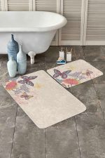 - PaspasTakimi-2li-Set5-Gorsel - Realhomes  Krem Zemin Kelebek Motifli 2'li Kaymaz Tabanlı Banyo & Mutfak Paspas Takımı Realhomes