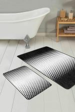 - PaspasTakimi-2li-Set50-Gorsel - Realhomes Siyah Beyaz Akustik Gradyan Geçişli 2'li Kaymaz Tabanlı Banyo & Mutfak Paspas Takımı Realhomes