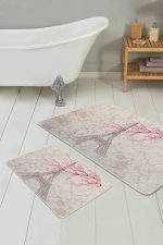 - PaspasTakimi-2li-Set52-Gorsel-1 - Realhomes  Kahve Zemin Eyfel Kulesi Tasarımlı 2'li Kaymaz Tabanlı Banyo & Mutfak Paspas Takımı Realhomes