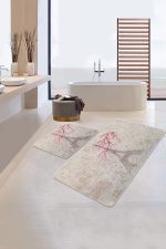 - PaspasTakimi-2li-Set52-Gorsel - Realhomes  Kahve Zemin Eyfel Kulesi Tasarımlı 2'li Kaymaz Tabanlı Banyo & Mutfak Paspas Takımı Realhomes