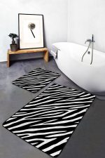 - PaspasTakimi-2li-Set53-Gorsel - Realhomes  Siyah Beyaz Zebra Desen Motifli 2'li Kaymaz Tabanlı Banyo & Mutfak Paspas Takımı Realhomes