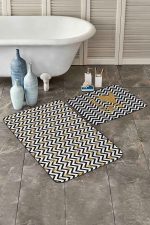 - PaspasTakimi-2li-Set54-Gorsel - Realhomes Siyah Beyaz Zigzag Gold Detaylı Love Temalı 2'li Kaymaz Tabanlı Banyo & Mutfak Paspas Takımı Realhomes